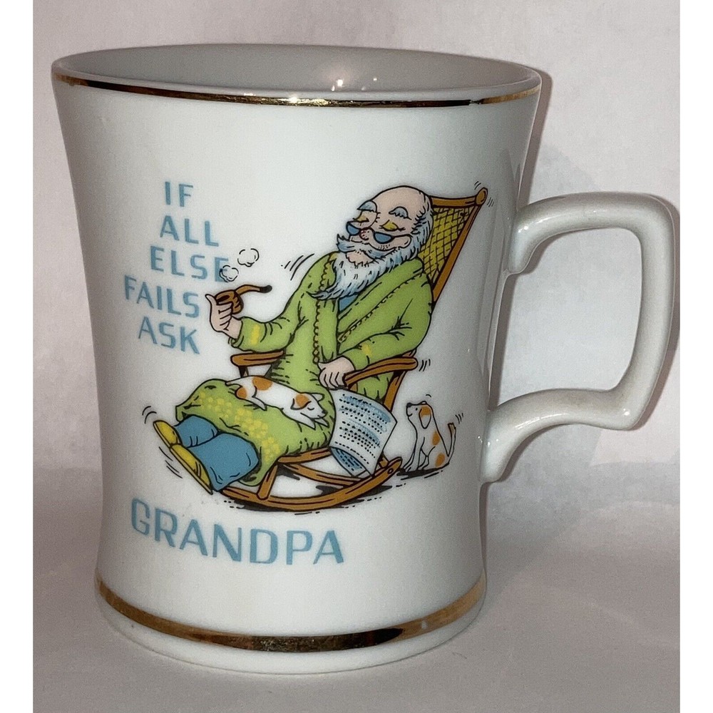 “If All Else Fails Ask Grandpa” Grandparent Dad Coffee Cup Trim White Mug 10 oz